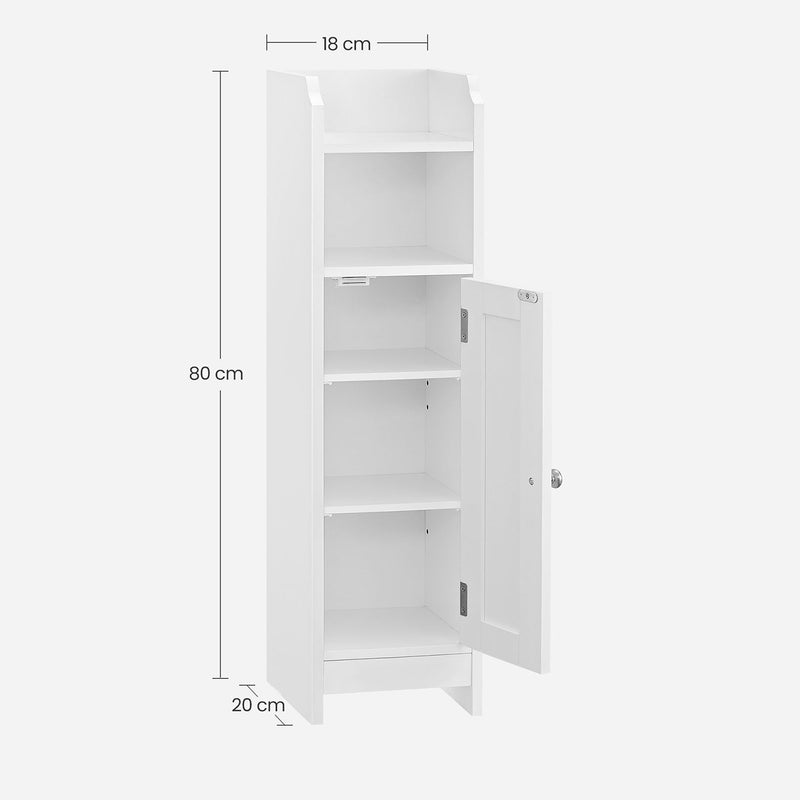 Armoire de salle de bain étroite - avec porte - 2 étagères - blanc