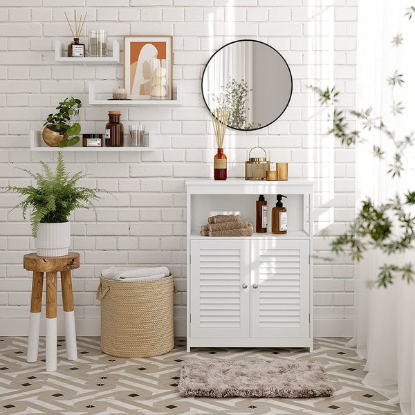 Armoire de salle de bain avec compartiment ouvert - étagères réglables - blanc