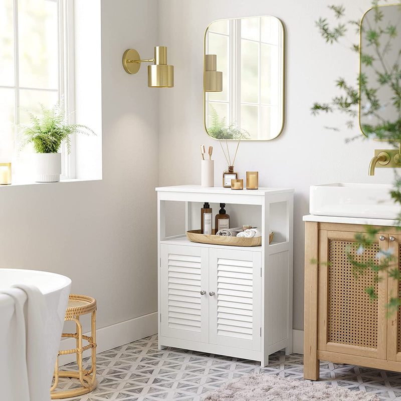 Armoire de salle de bain avec compartiment ouvert - étagères réglables - blanc