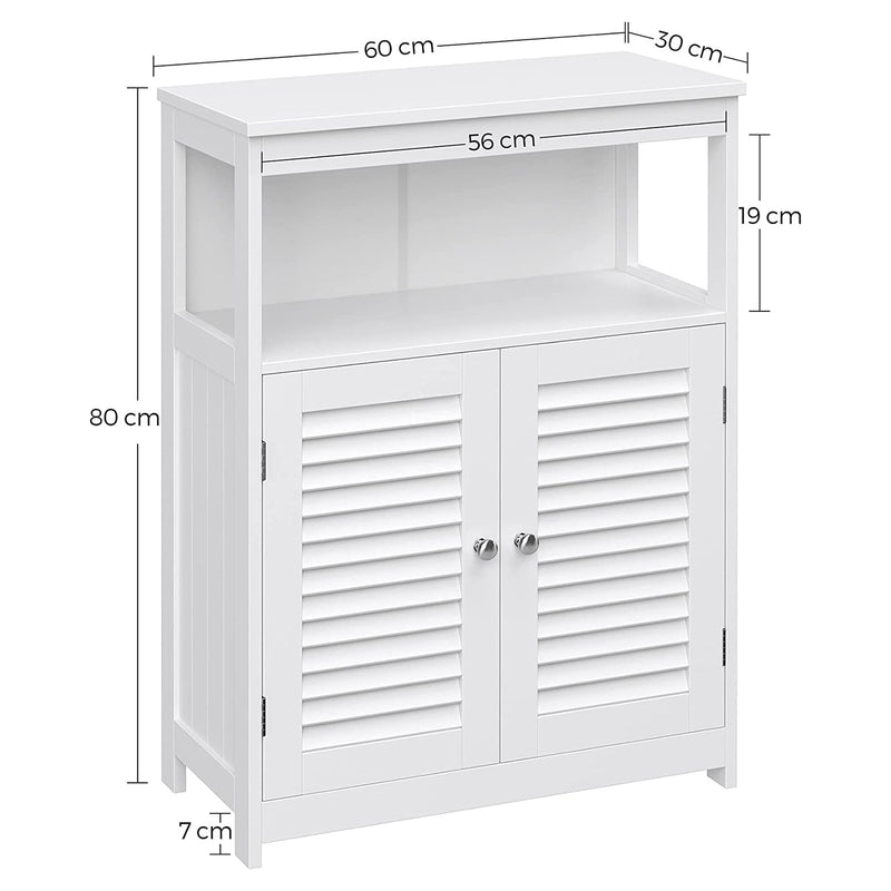 Armoire de salle de bain avec compartiment ouvert - étagères réglables - blanc