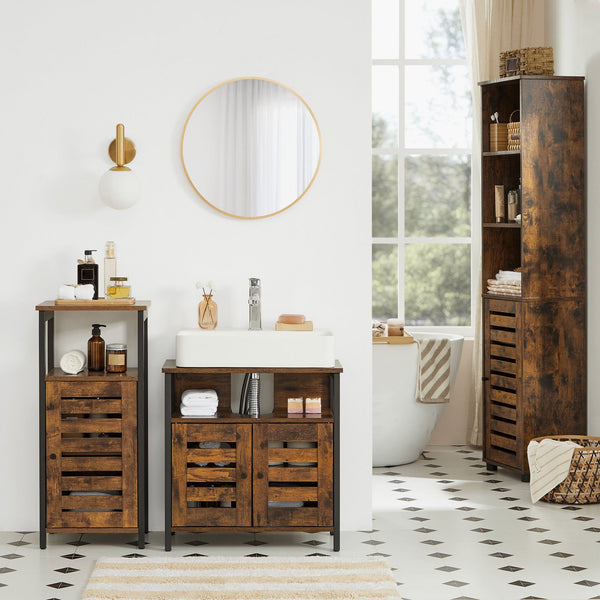 Étui à lavabo - Armoire de salle de bain - 2 portes - feuille en bois - Brown-Black