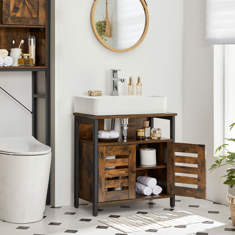 Étui à lavabo - Armoire de salle de bain - 2 portes - feuille en bois - Brown-Black