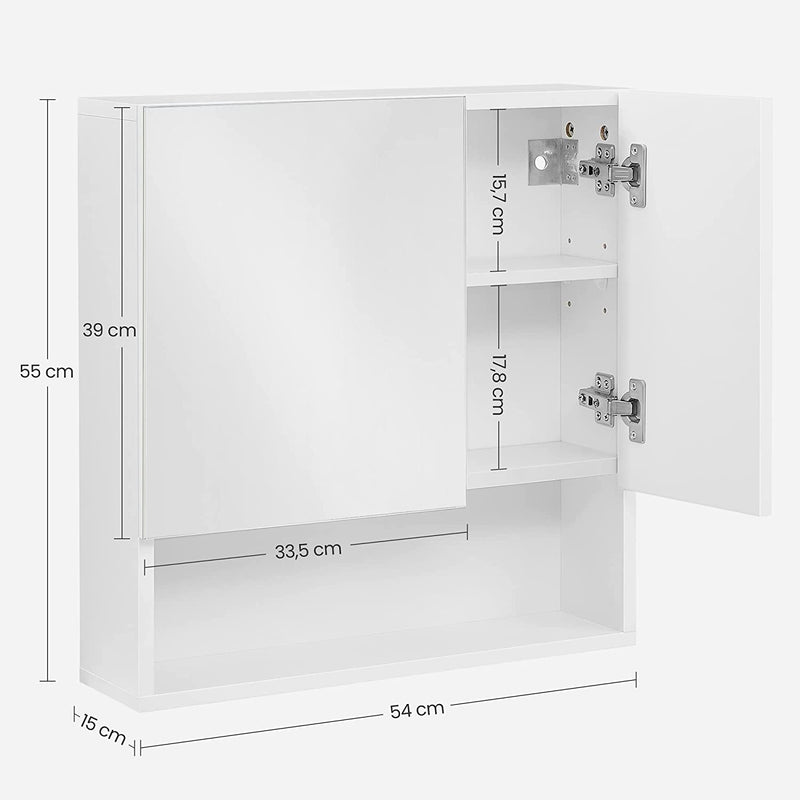 Armoire miroir - armoire de salle de bain - avec planche réglable - 54 x 15 x 55 cm - blanc