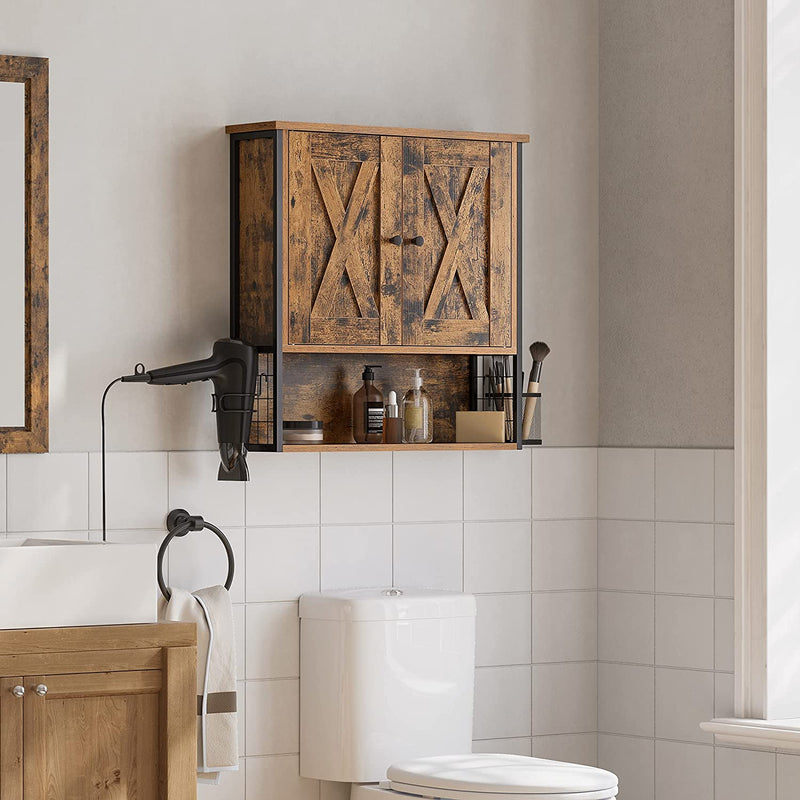 Armoire dans la salle de bain - meubles de salle de bain - armoire murale - armoire de rangement - avec 2 portes - étagères réglables - marron