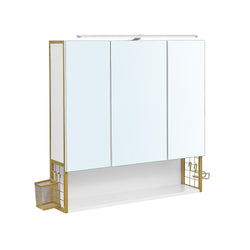 Mirror Cabinet - Badeværelse Mirror Cabinet - Badeværelsesskab - Med belysning - Dobbeltdør - Moderne - Hvidt guld