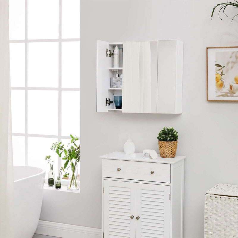 Armoire miroir - armoire de salle de bain - 2 étagères - avec miroir - suspendu - blanc