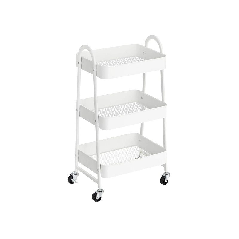 Trolley - avec 3 niveaux - Metal Serving Tamin - Kitchen Trolley - avec des poignées - 2 freins - blanc