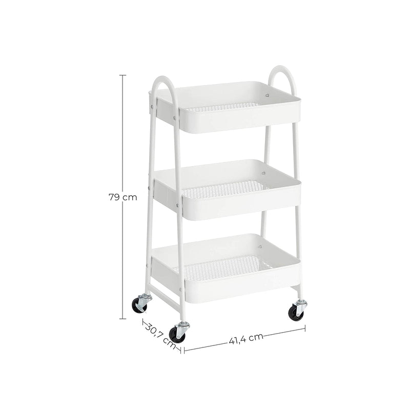 Trolley - avec 3 niveaux - Metal Serving Tamin - Kitchen Trolley - avec des poignées - 2 freins - blanc