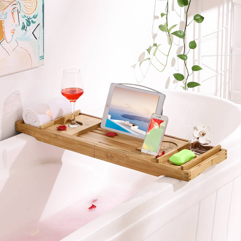 Bamboo Bath Board - Justerbar badbord med kopholder - Naturel