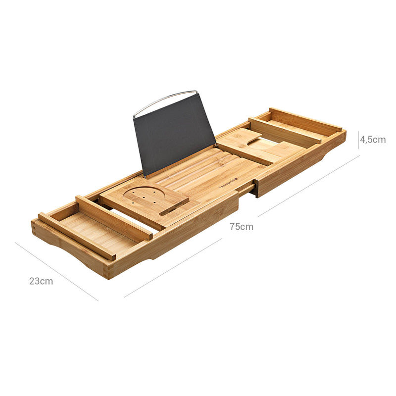 Bamboe Badplank - Verstelbaar Badplankblad met Bekerhouder - Naturel