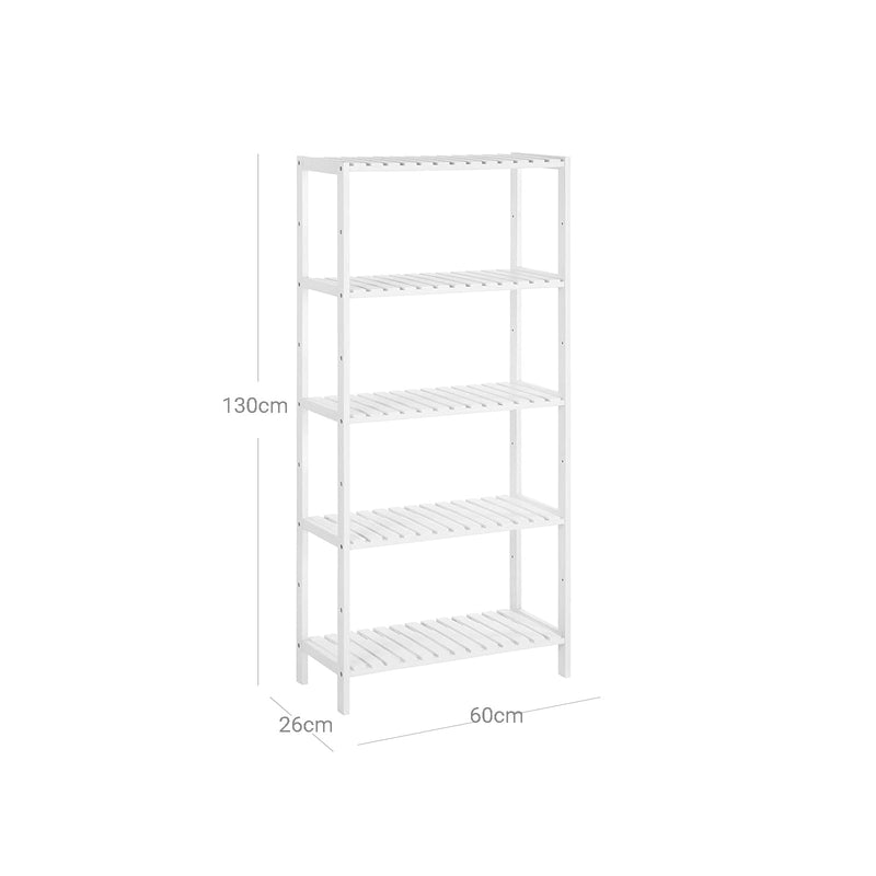 Rack de salle de bain avec 5 étagères - bambou - blanc