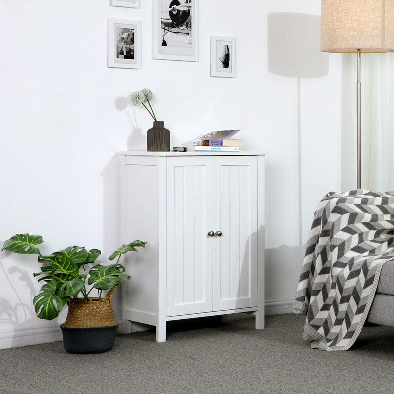 Armoire de salle de bain avec porte double - étagères réglables - blanc