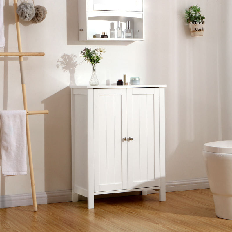 Armoire de salle de bain avec porte double - étagères réglables - blanc