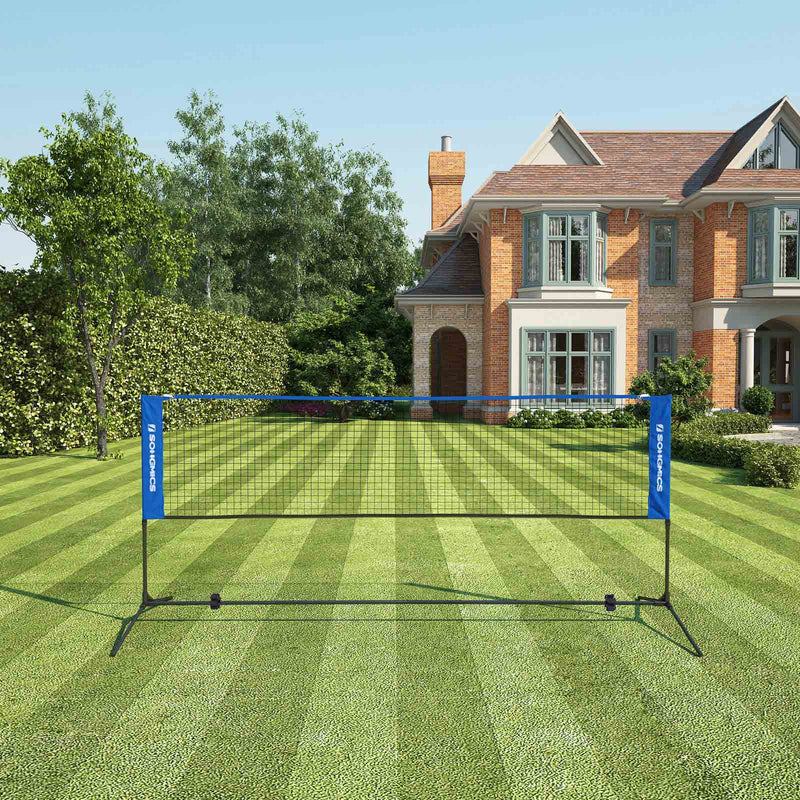 Badmintonnet - Tennisnet - Höjdjusterbar - Set bestående av - Net, robust järnram och transportväska - blå