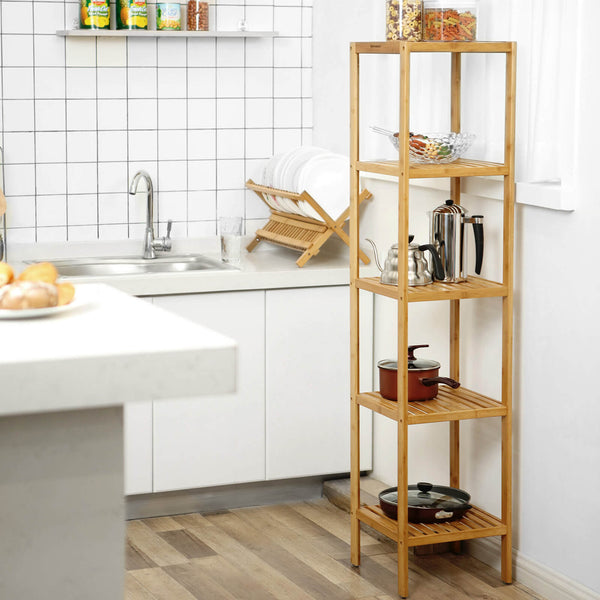 Rack de salle de bain - avec 5 étages - de Bamboo - Rack debout - Rack de cuisine - 33 x 33 x 146 cm - étroit