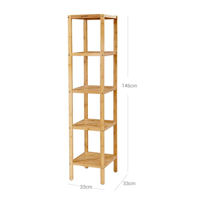 Rack de baie - cu 5 etaje - din bambus - raft în picioare - raft de bucătărie - 33 x 33 x 146 cm - îngust