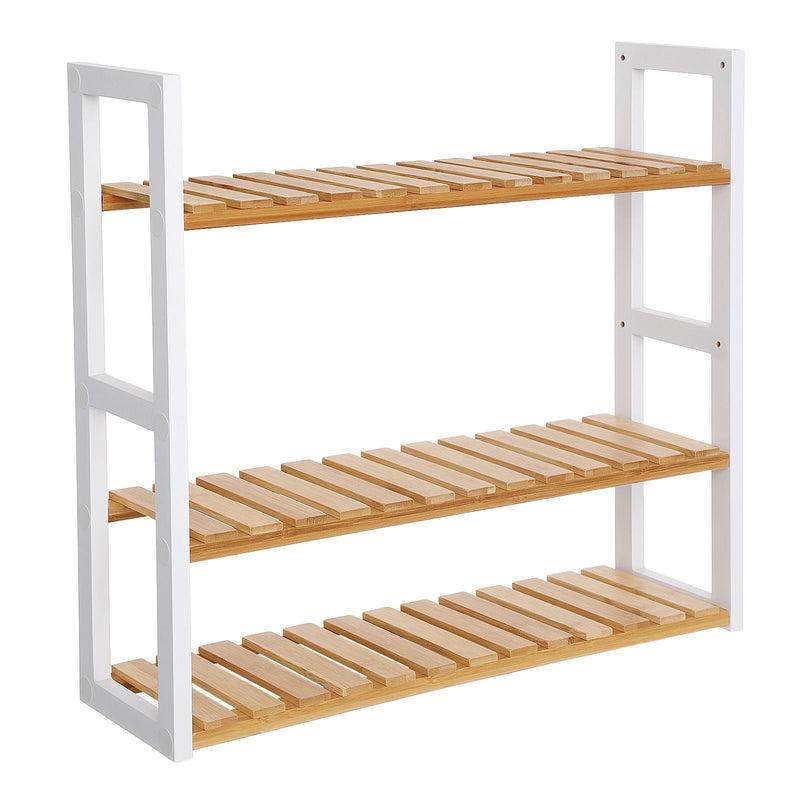 Rack de salle de bain avec étagères réglables - bambou - naturel / blanc