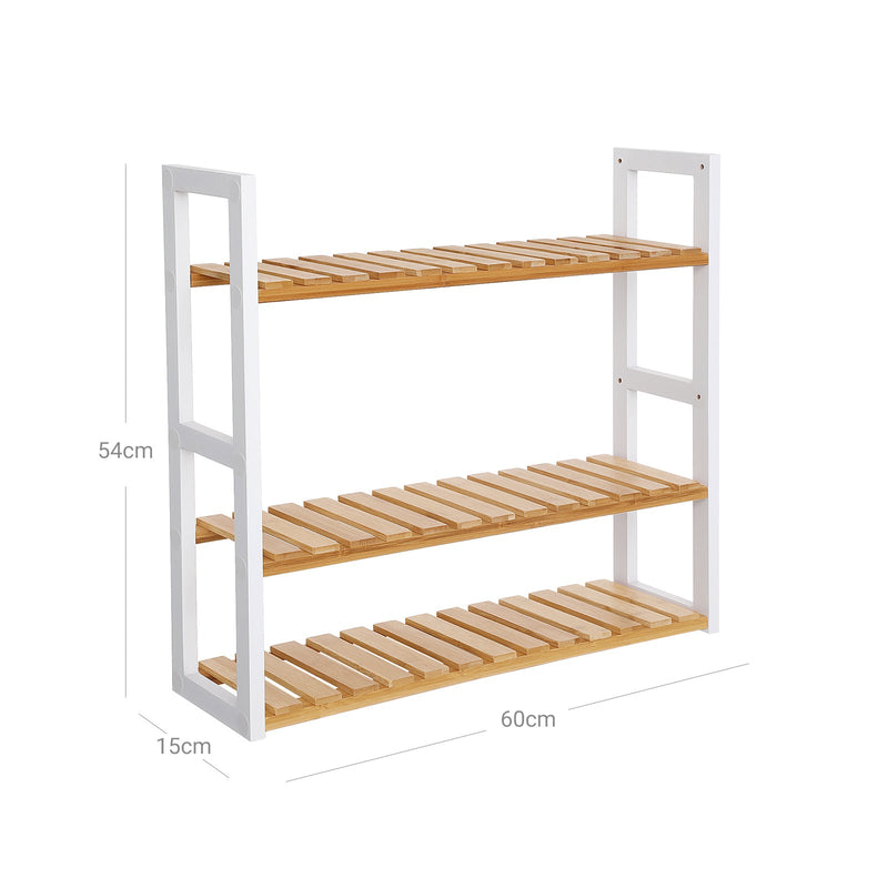 Rack de salle de bain avec étagères réglables - bambou - naturel / blanc