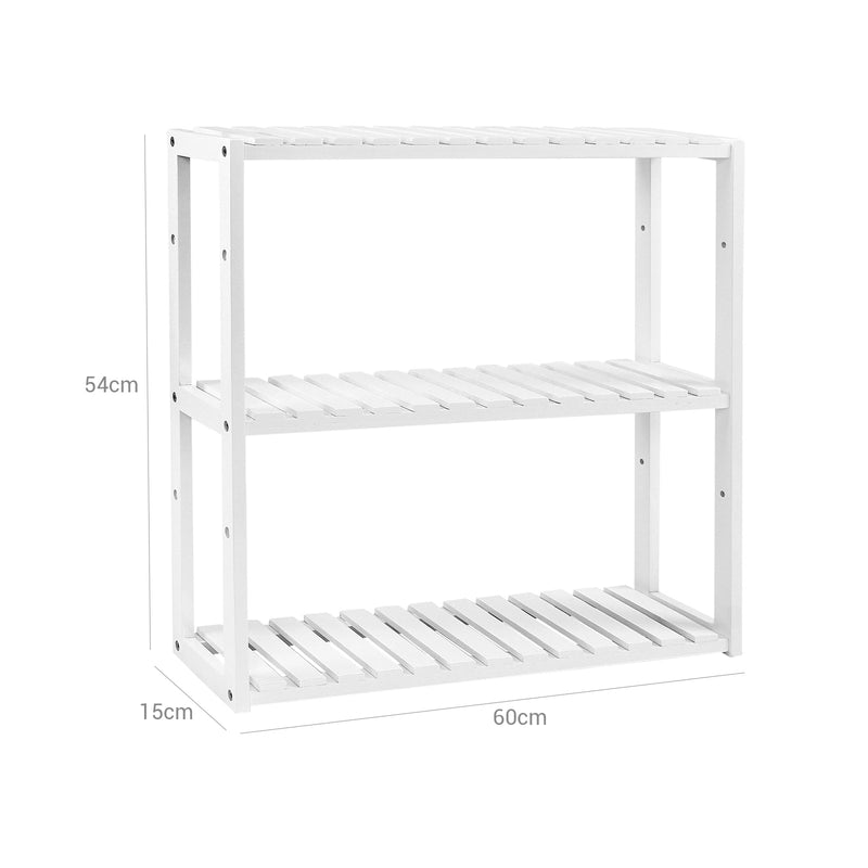 Rack de salle de bain - Rack de plantes - planche de bambou - avec 3 étagères réglables - blanc