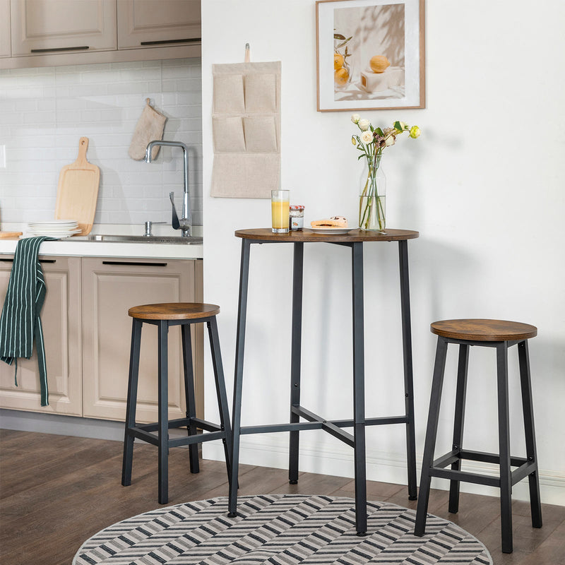 Tabouret de bar - ensemble de 2 chaises de bar - chaises de cuisine - avec cadre en acier robuste - brun vintage - noir