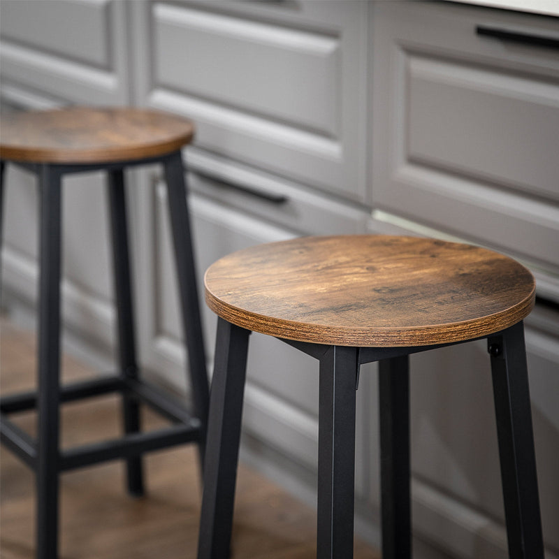 Tabouret de bar - ensemble de 2 chaises de bar - chaises de cuisine - avec cadre en acier robuste - brun vintage - noir