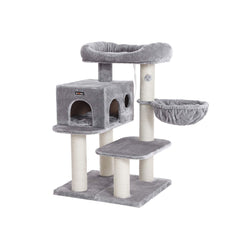 Scratching Post - Med platform - med Cave - Cat Sleeping Place - 112 cm - Lysegrå