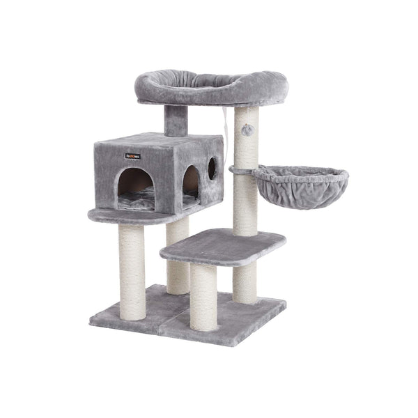 Krabpaal – Met platform - Met grot - Kattenslaapplek - 112 cm - Lichtgrijs