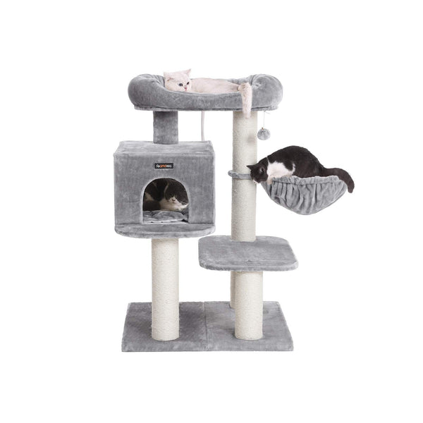 Scratching Post - med plattform - med grott - Cat Sleeping Place - 112 cm - ljusgrå