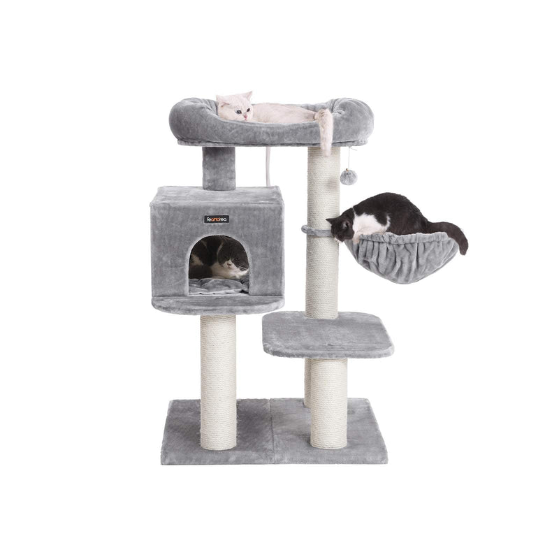 Krabpaal – Met platform - Met grot - Kattenslaapplek - 112 cm - Lichtgrijs