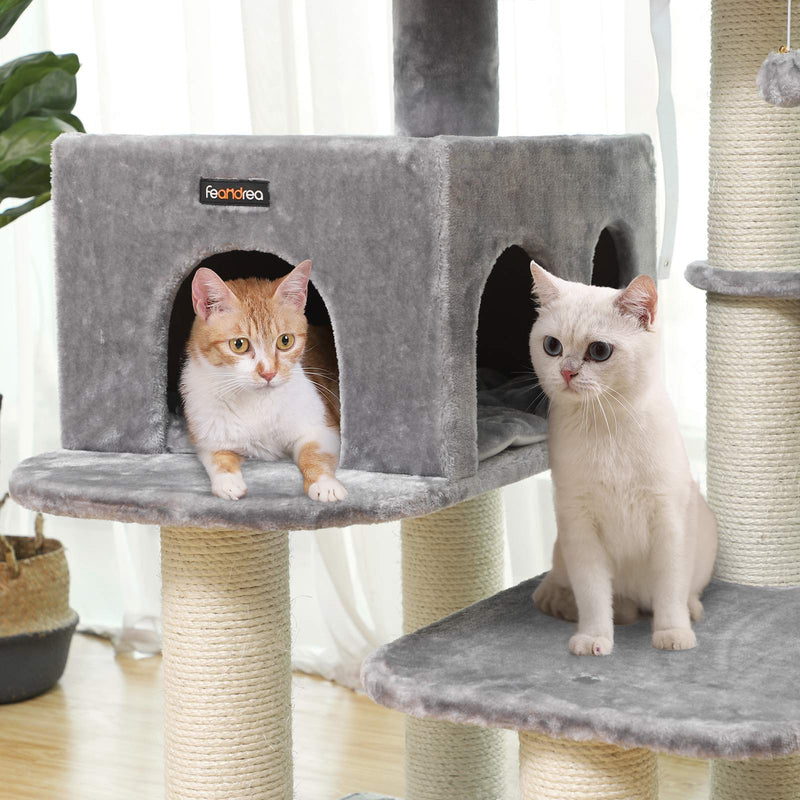 Scratching Post - Med platform - med Cave - Cat Sleeping Place - 112 cm - Lysegrå