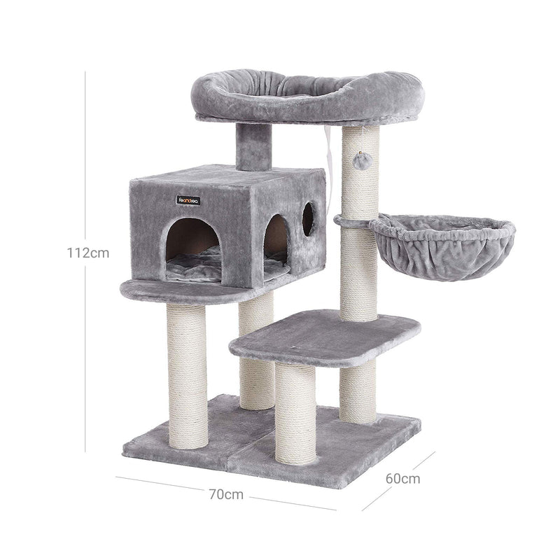 Scratching Post - med plattform - med grott - Cat Sleeping Place - 112 cm - ljusgrå