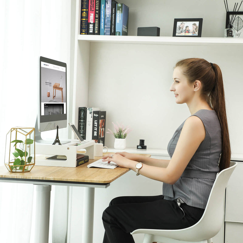 Monitor Stand - Fra bambus - Ergonomisk skærmstativ - Hvid