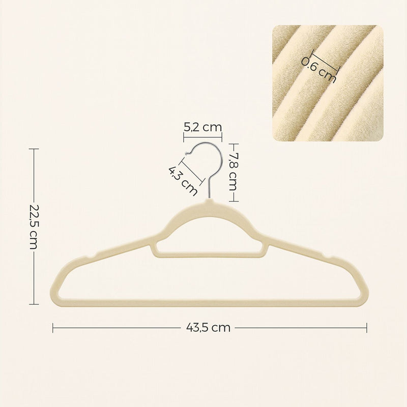 Fluwelen kleerhanger - Kledinghanger - Set van 20 - kleerhanger - Anti-slip - Kleine stang voor dassen - Beige