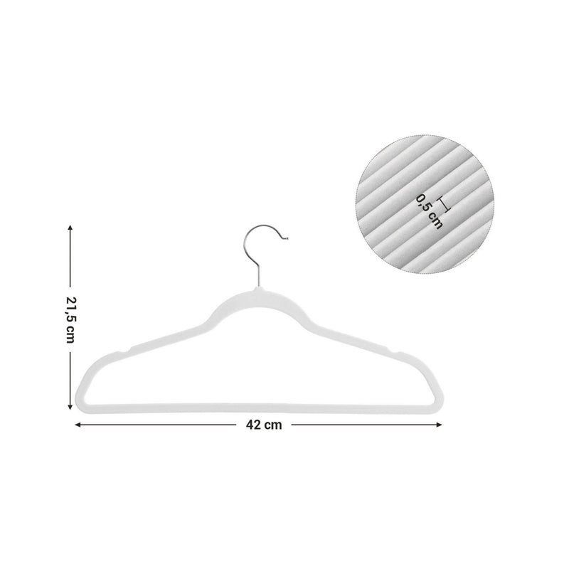 Kleerhangers - Kledinghangers - Hangers - Fluweel - 30-delige set - Jashanger - 42 cm lang - Dun - Wit