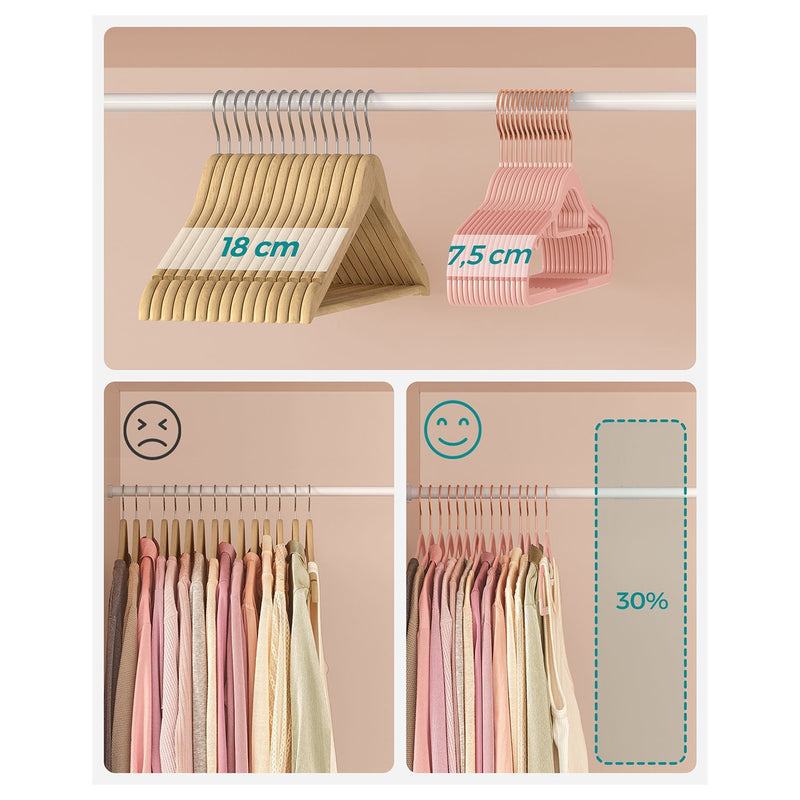 Cintres de vêtements - Changers - Pendants en plastique - Ensemble de 30 - Anti -slip - rose