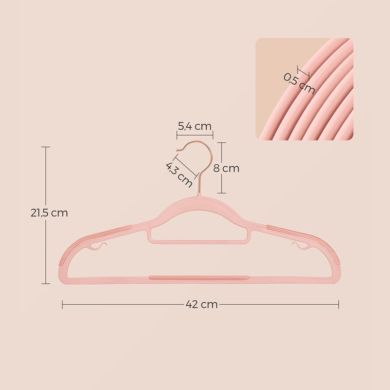 Vaatteet ripustimet - vaihtajat - muoviset riipukset - sarja 30 - anti -liuku - vaaleanpunainen