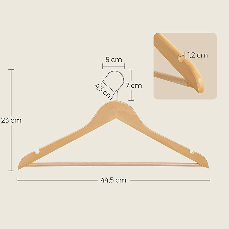 Träkläderhängare - Uppsättning av 10 - Solid träkanklang - Anti -Slip