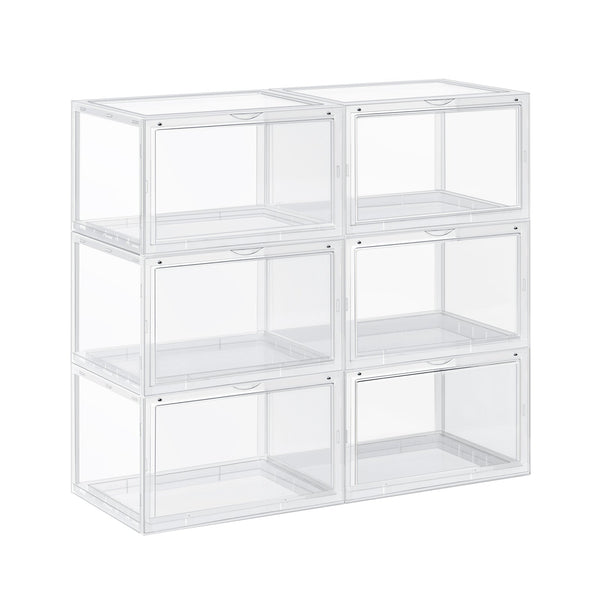 Skobokse - 6 stykker - Stabelbar - Plastboks - Bokse - 46, 36 x 28 x 22 cm, gennemsigtig