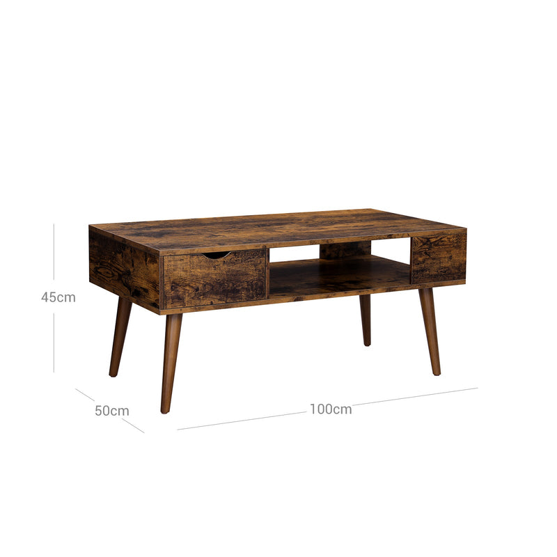 Table basse - avec compartiment ouvert - 1 tiroir - marron