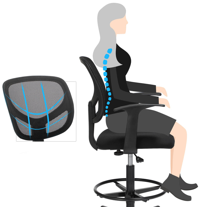 Chaise de bureau ergonomique - chaise informatique - tabouret de travail - avec accoudoirs - avec reproche - noir