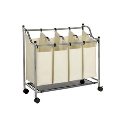 Panier de lavage sur roues - trieur de cire avec 4 sacs de tissu amovibles - 4 x 35 litres - beige