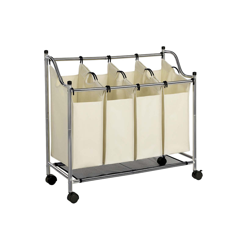 Wasmand op Wielen - Wassorteerder met 4 uitneembare stoffen zakken - 4 x 35 liter - Beige