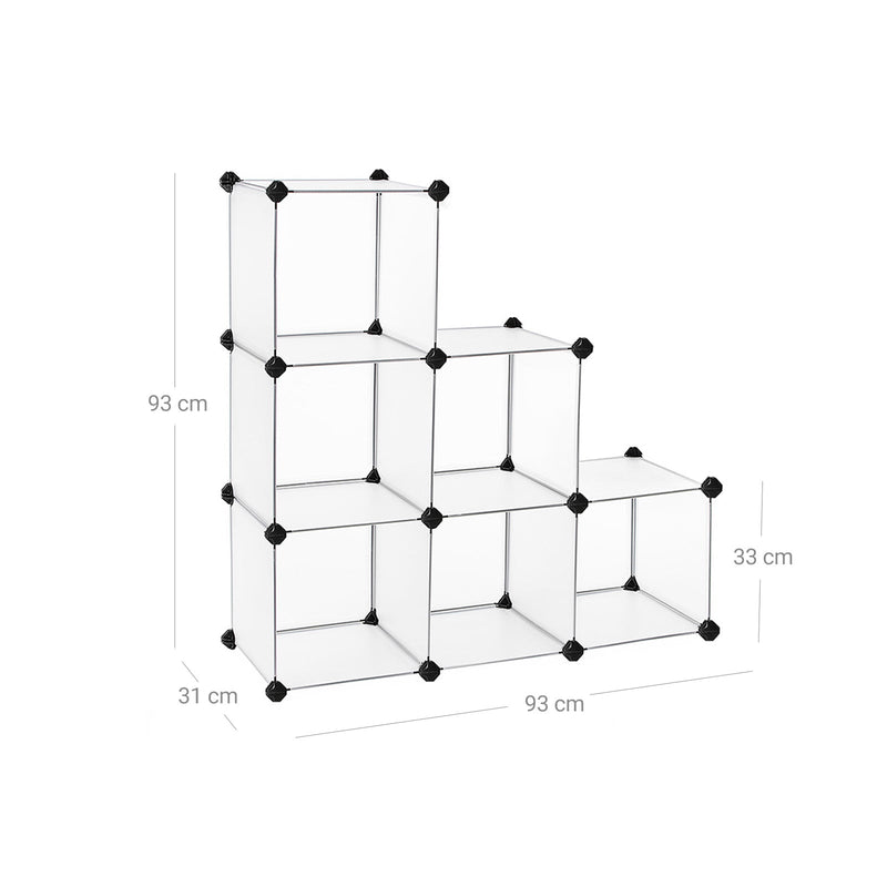 Rekkensysteem - 6 kubussen - Ruimteverdeler - Garderobekast - Dressoirkast - Opbergdoos - Wit - 93 x 31 x 93 cm