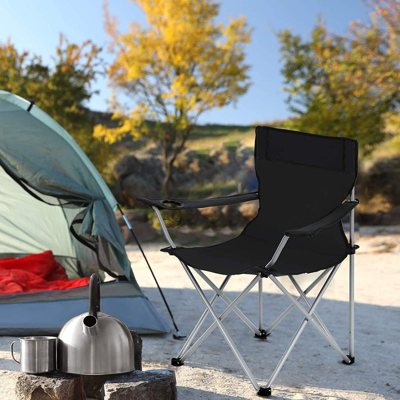 Campingstoelen - Set van 2 - Klapstoelen - Outdoor stoelen - Met armleuningen en drinkhouder - Zwart