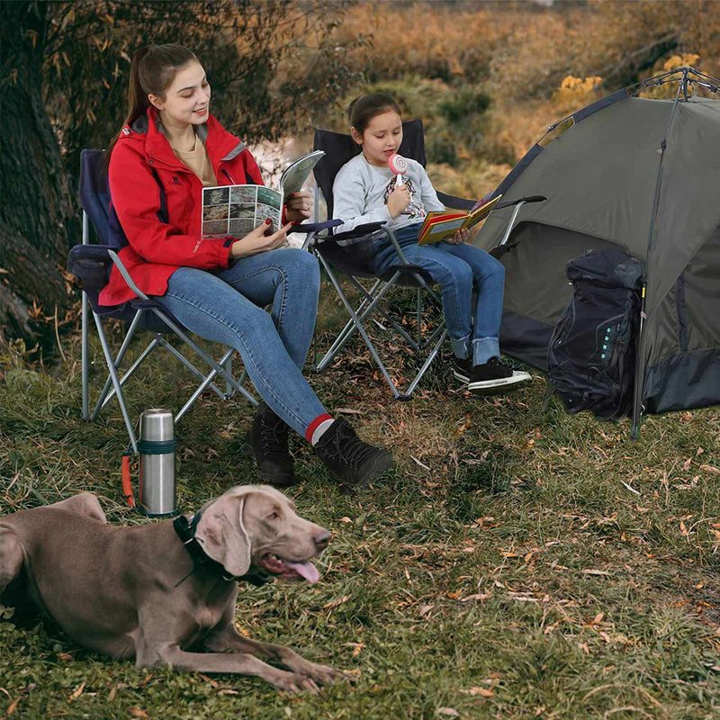 Chaises de camping - Ensemble de 2 chaises pliantes - chaises extérieures - avec accoudoirs et support de consommation - Cadre robuste - Bleu