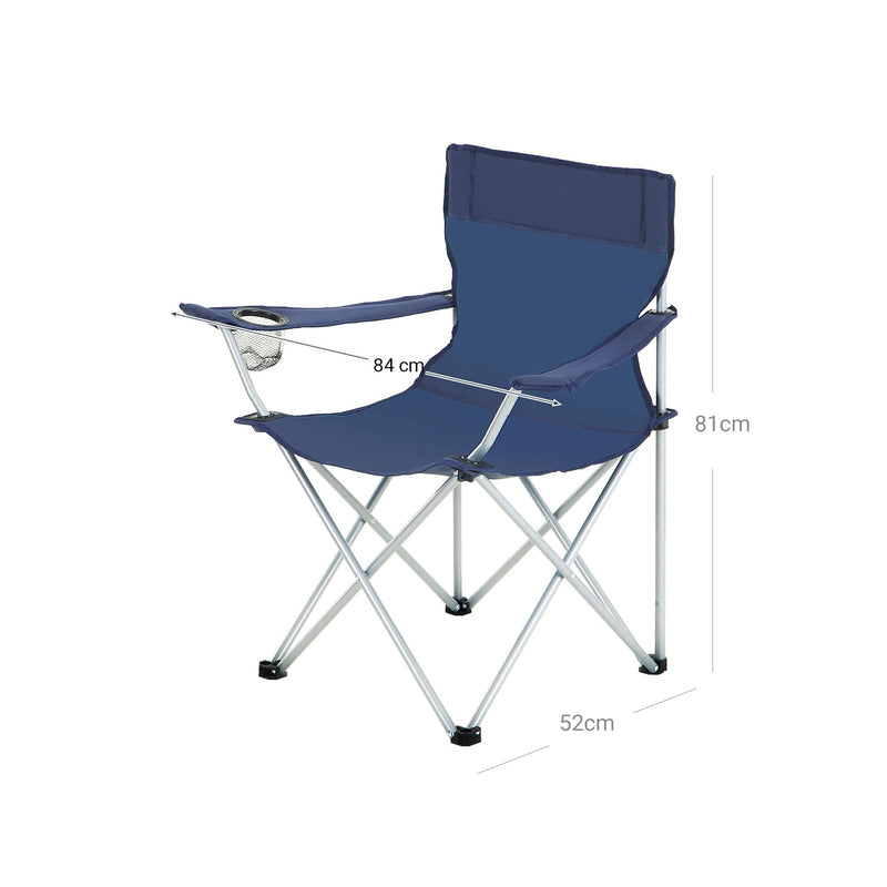 Chaises de camping - Ensemble de 2 chaises pliantes - chaises extérieures - avec accoudoirs et support de consommation - Cadre robuste - Bleu