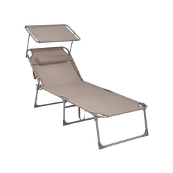 SUNTER - Loung Chair - LoungeBed - Beach Bed - With Cushion - With Sunscreen - Taupe