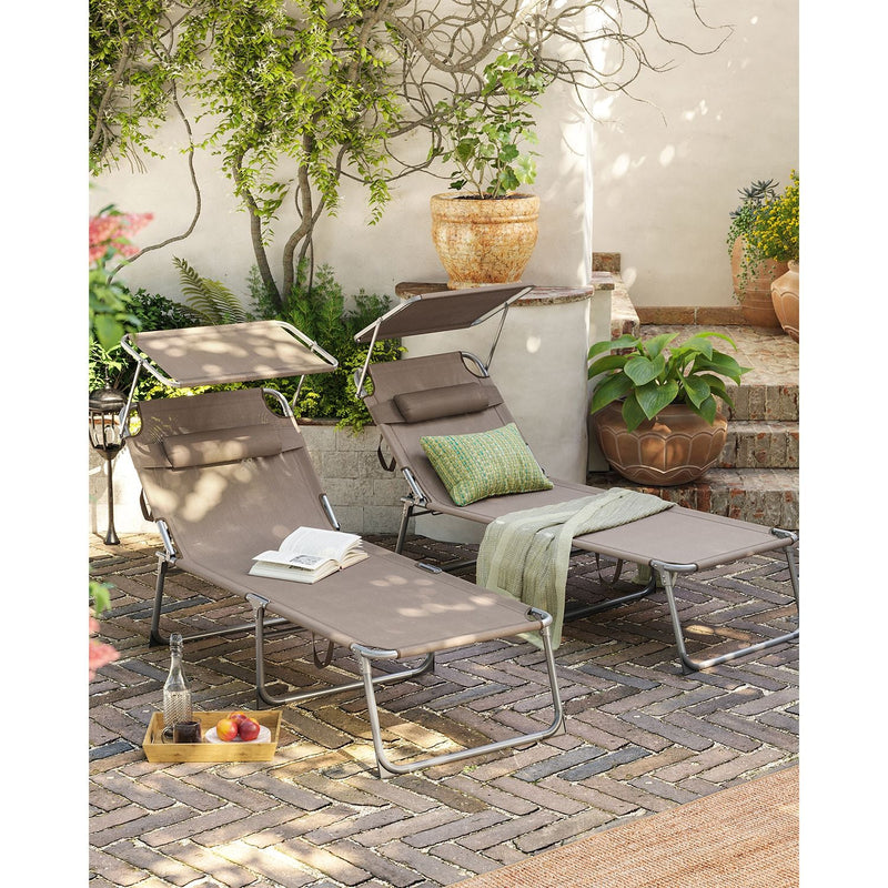 SUNTER - Loung Chair - LoungeBed - Beach Bed - With Cushion - With Sunscreen - Taupe