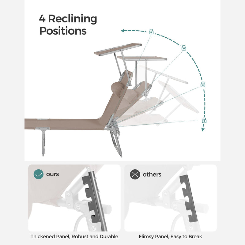 Sunter - Lounger - Loungebed - Pat pe plajă - cu pernă - cu protecție solară - Taupe