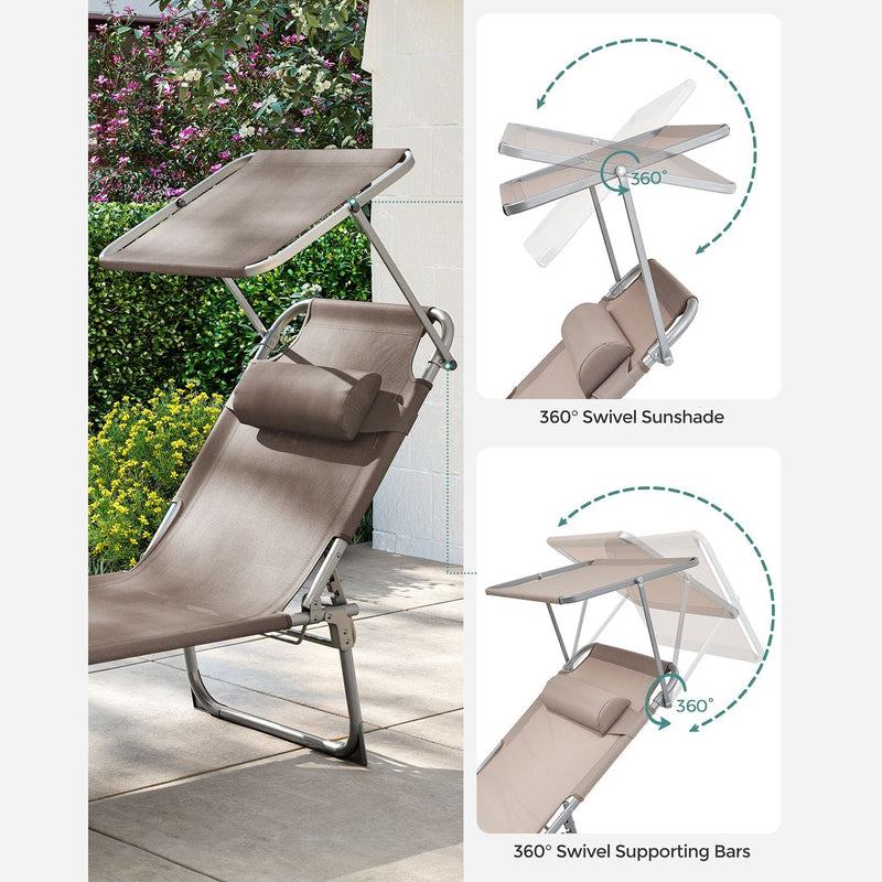 SUNTER - Loung Chair - LoungeBed - Beach Bed - With Cushion - With Sunscreen - Taupe